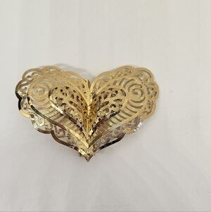 Heart Brooch Pin Filigree Open Work Gold Tone Butterfly Look Valentine's Day